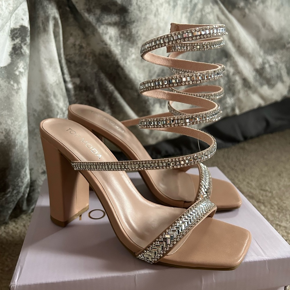 Windsor nude rhinestone strap heels!
